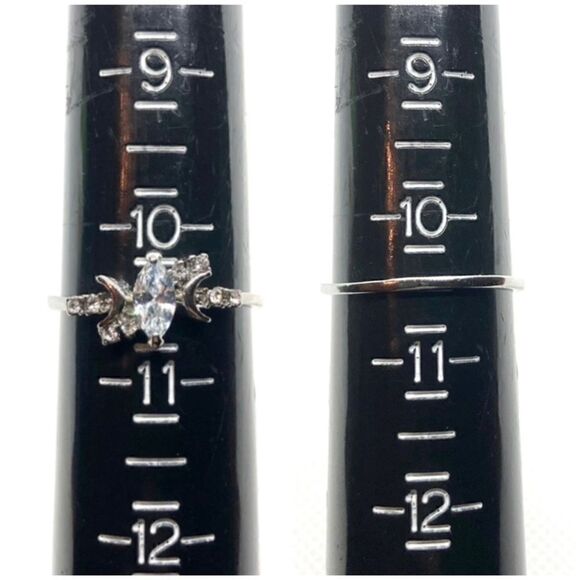 Silver Crescent Moon Crystal Ring - Picture 13 of 16